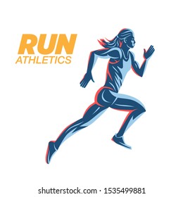 Art concept of a running woman. Color vector objects.