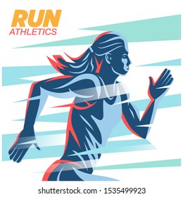 Art concept of a running woman. Color vector objects.