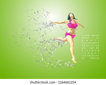 	
Art concept of a running woman. Vector drawn by color polygons. Lowpoy cover design. Creative fitness art. Vector template brochures, flyers, presentations, logo, print, leaflet, banners.