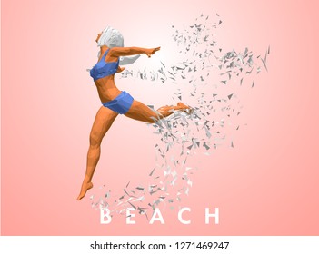 Art concept of a running woman. Vector drawn by color polygons. Lowpoy cover design. Creative fitness art. Vector template brochures, flyers, presentations, logo, print, leaflet, banners.