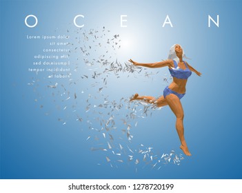 Art concept of a running woman. Vector drawn by color polygons. Lowpoy cover design. Creative fitness art. Vector template brochures, flyers, presentations, logo, print, leaflet, banners.