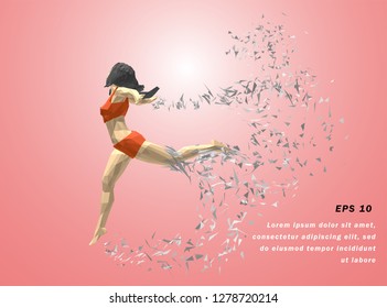 Art concept of a running woman. Vector drawn by color polygons. Lowpoy cover design. Creative fitness art. Vector template brochures, flyers, presentations, logo, print, leaflet, banners.