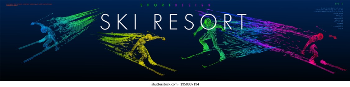 Art concept skiing man  Vector drawn by color lines  Minimal cover design  Creative ski line  art  Vector template brochures  flyers  presentations  logo  print  leaflet  banners 