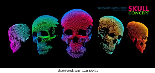 Art concept of a skull. Vector drawn by color lines. Minimal cover design. Creative line-art. Vector template brochures, flyers, presentations, logo, print, leaflet, banners.