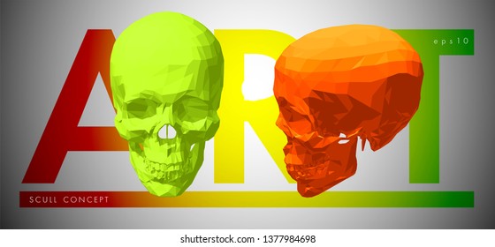 Art concept of a skull. Vector drawn by color polygons. Lowpoly vector cover design. Pop art template brochures, flyers, presentations, logo, print, leaflet, banners.