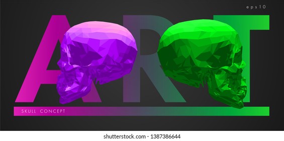Art concept of a skull. Vector drawn by color polygons. Lowpoly vector cover design. Pop art template brochures, flyers, presentations, logo, print, leaflet, banners.
