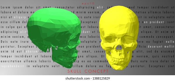 Art concept of a skull. Vector drawn by color polygons. Lowpoly vector cover design. Pop art template brochures, flyers, presentations, logo, print, leaflet, banners.