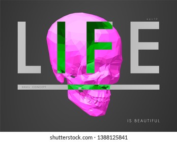 Art concept of a skull. Vector drawn by color polygons. Lowpoly vector cover design. Pop art template brochures, flyers, presentations, logo, print, leaflet, banners.