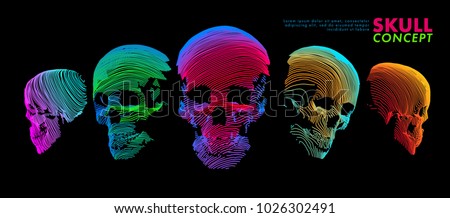 Art concept of a skull. Vector drawn by color lines. Minimal cover design. Creative line-art. Vector template brochures, flyers, presentations, logo, print, leaflet, banners.