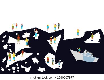 art conception with eath background and children and question signs