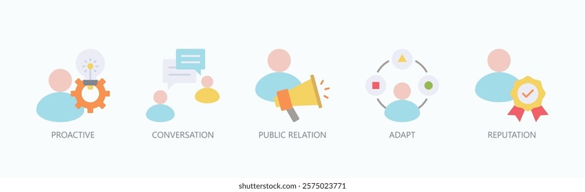 Art Of Connection Icon Set Isolated Vector With Icon Of Proactive, Conversation, Public Relation, Adapt, Reputation In Flat Style