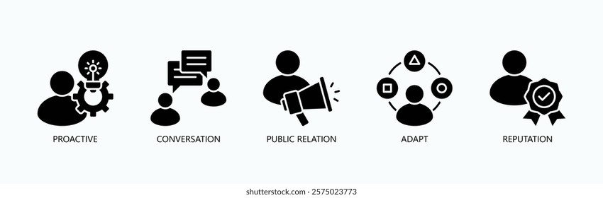 Art Of Connection Icon Set Isolated Vector With Icon Of Proactive, Conversation, Public Relation, Adapt, Reputation In Glyph Style