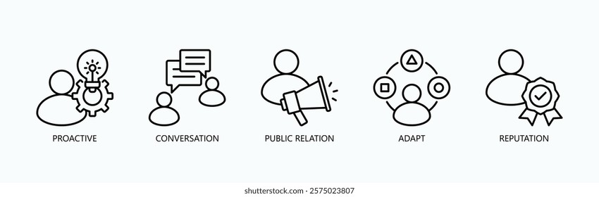 Art Of Connection Icon Set Isolated Vector With Icon Of Proactive, Conversation, Public Relation, Adapt, Reputation In Outline Style