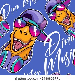 Art. Cool lilac cartoon dinosaur pattern. Design of kid poster, t-shirt, prints, closure of children's, fabric. Vector illustration. turquoise print