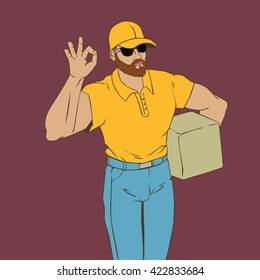 Art of cool man courier. Hipster  vector illustration