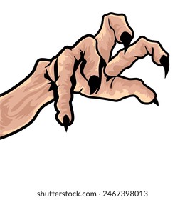 El arte cubre la noche del horror.  Ilustración de dibujos animados Vector.  Mano zombi y sangre.
