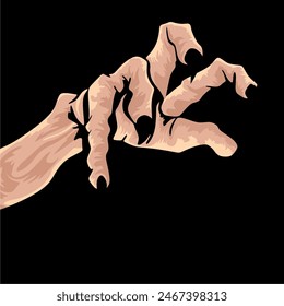 Art cover horror night.  Vector Cartoon Illustration.  Zombie hand with black background.