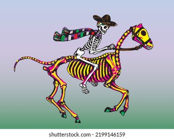Art cowboy skull day of the dead.Hand drawing and make graphic vector.