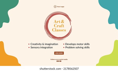 Art and craft classes landscape banner design template.