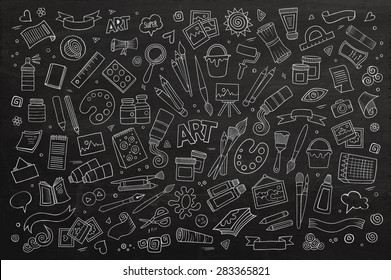 Art and craft hand drawn vector symbols and objects