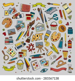 Art and craft hand drawn vector symbols and objects