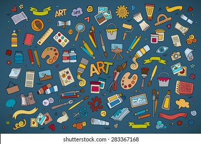 Art and craft hand drawn vector symbols and objects