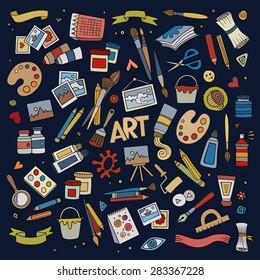 Art and craft hand drawn vector symbols and objects