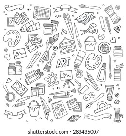 Art and craft hand drawn vector symbols and objects