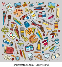 Art and craft hand drawn vector symbols and objects