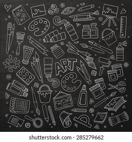 Art and craft hand drawn vector symbols and objects