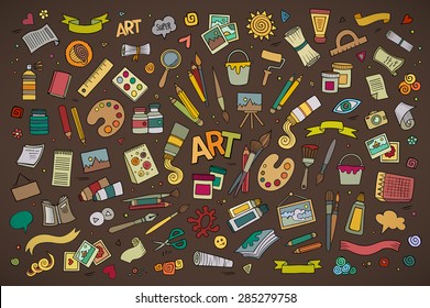 Art and craft hand drawn vector symbols and objects