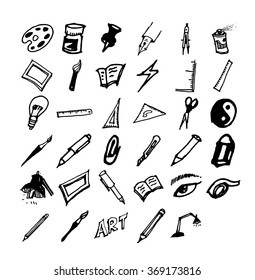 Art and craft hand drawn vector symbols and objects