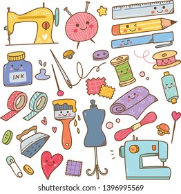 Art and craft supplies doodle, DIY tools set