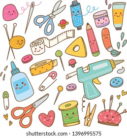 Art and craft supplies doodle, DIY tools set
