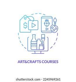 Icono de concepto de degradado azul de cursos de arte y artesanía. Talleres virtuales. Ilustración de línea delgada de idea abstracta de educación en línea. Dibujo de contorno aislado. Se usa una fuente Myriad Pro-Bold