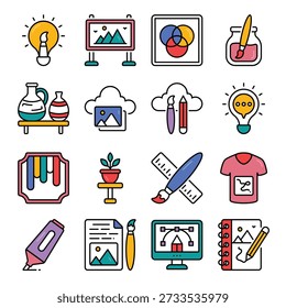 Art and Crafts filled outline Icon Set 06