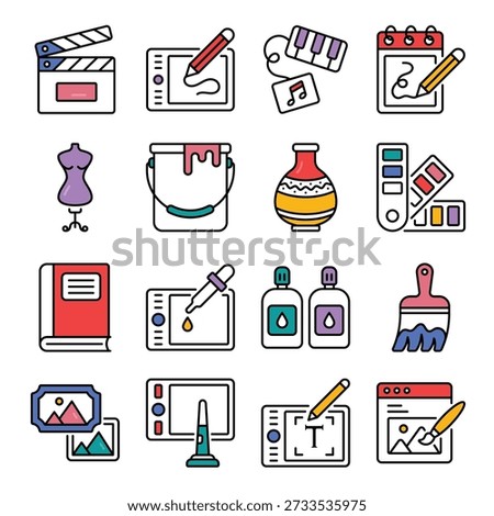 Art and Crafts filled outline Icon Set 02