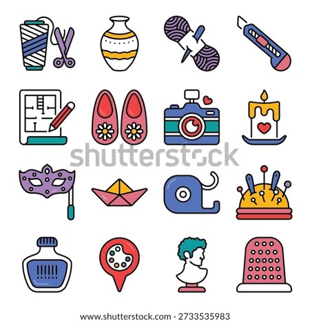 Art and Crafts filled outline Icon Set 03