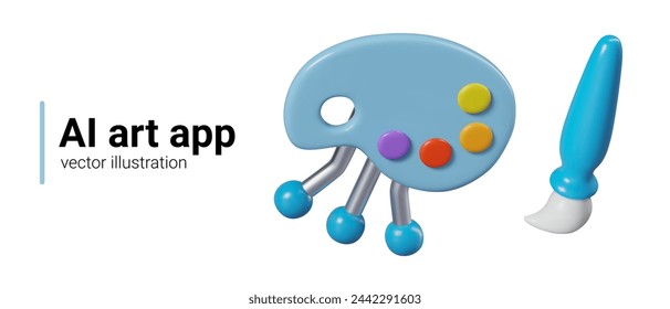 Art created by artificial intelligence. 3D palette with processor legs, brush, paints