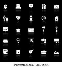 Art and creation icons with reflect on black background, stock vector
