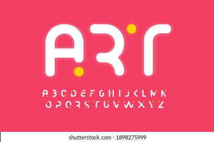 Alfabeto artístico creativo, diseño moderno de tipos de letra abstracto.Letra mayúscula recortada para galería de arte o zona infantil con logotipo y monograma modernos. Tipo de líneas redondeadas y puntos. Diseño tipográfico vectorial