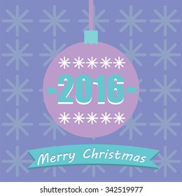 Art creative colorful new year winter holiday wallpaper vector illustration greeting card of christmas ball and snowflakes on pastel violet and lilac pastel background