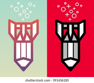 Art creative development icon illustration. Pencil as a rocket / bomb.