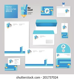  Art creative drawing corporate identity style set with envelope, blank, business card and disk. Modern vector illustration and design elements, editable file