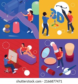 Art and creative professions isometric 2x2 set isolated vector illustration