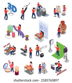 Art and creative professions isometric icons set isolated vector illustration