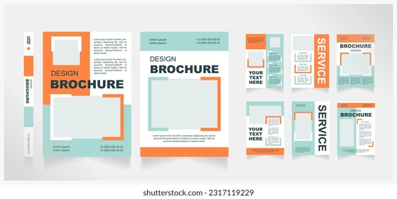 Art and creative services blank brochure design. Template set with copy space for text. Premade corporate reports collection. Editable 8 paper pages. Arial Black, Regular fonts used