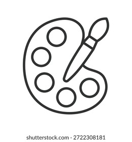 Criatividade de arte conceito, ícone em design de linha. criatividade de arte, ferramentas de artista, criatividade, pintura, design, imaginação, conceito em vetor de fundo branco.