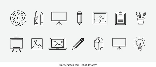 Art, Creativity and Graphic Design Icons Set of Line Vector on White Background