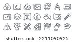 Art, creativity and graphic design related editable stroke outline icons set  isolated on white background flat vector illustration. Pixel perfect. 64 x 64.